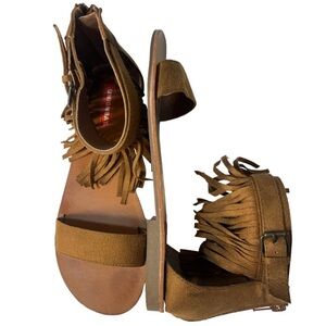 Unionbay  Brown Faux Leather
Fringe Strappy Adjustable Flats
